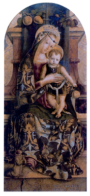 Madonna con Bambino e piccolo frate francescano orante